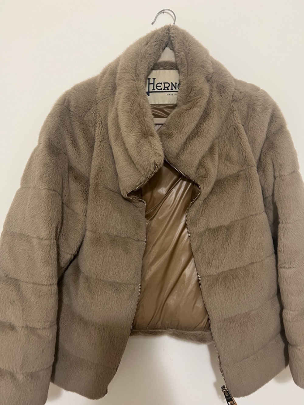 Herno Taupe/Brown Plush Faux-Fur Jacket for Women
